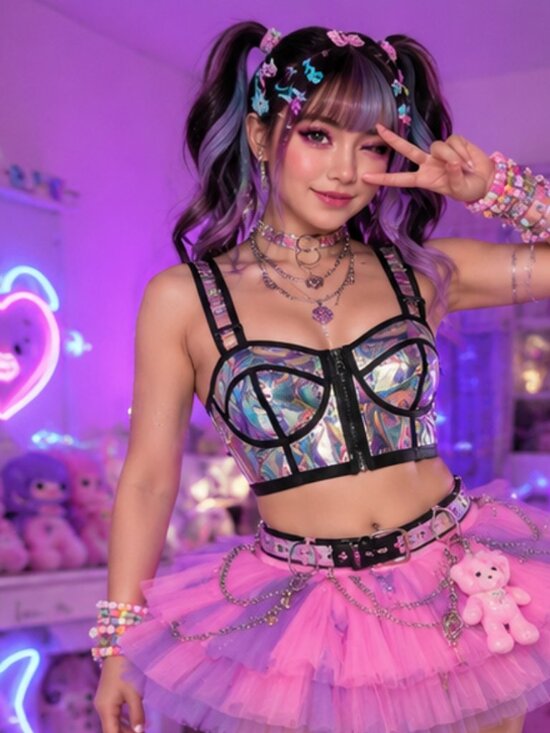 Club Exx Tops - Dolls Kill Club Exx Holographic PVC Bustier Crop Top – Size Large PRIDE Raver